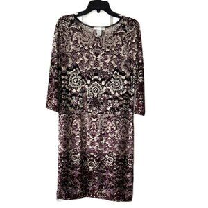London Times Brown Tan Patterned Long Sleeve Dress Size 8